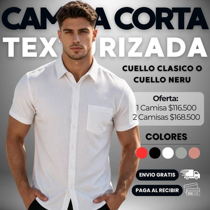 CAMISA CORTA TEXTURIZADA - CUELLO CLASICO O NERU
