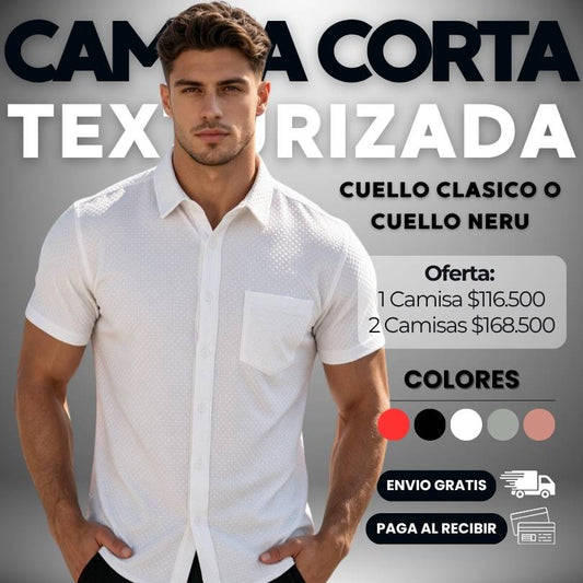 CAMISA CORTA TEXTURIZADA - CUELLO CLASICO O NERU