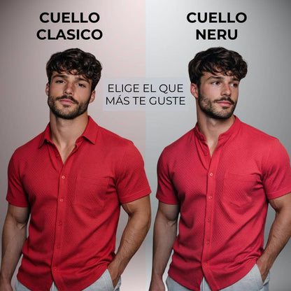 CAMISA CORTA TEXTURIZADA - CUELLO CLASICO O NERU