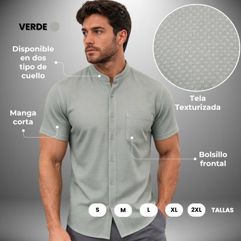 CAMISA CORTA TEXTURIZADA - CUELLO CLASICO O NERU